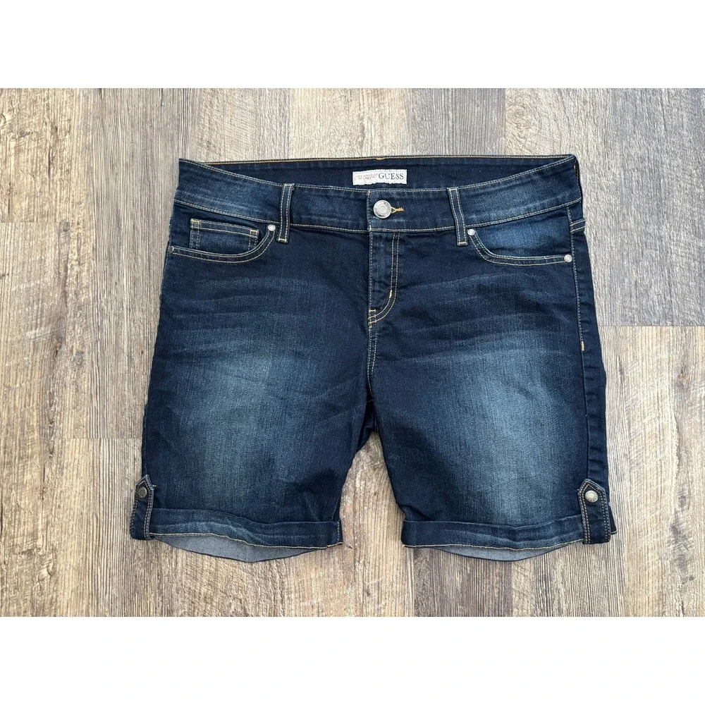 Guess Womens Dark Wash Cuffed Denim Shorts Blue Size 32 Q42A06D00B0